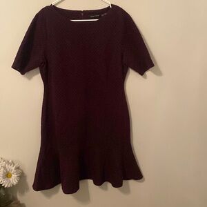 Ivanka Trump Eggplant Fitted Shortsleeve Dress with Ruffle Hem [Size: 14]